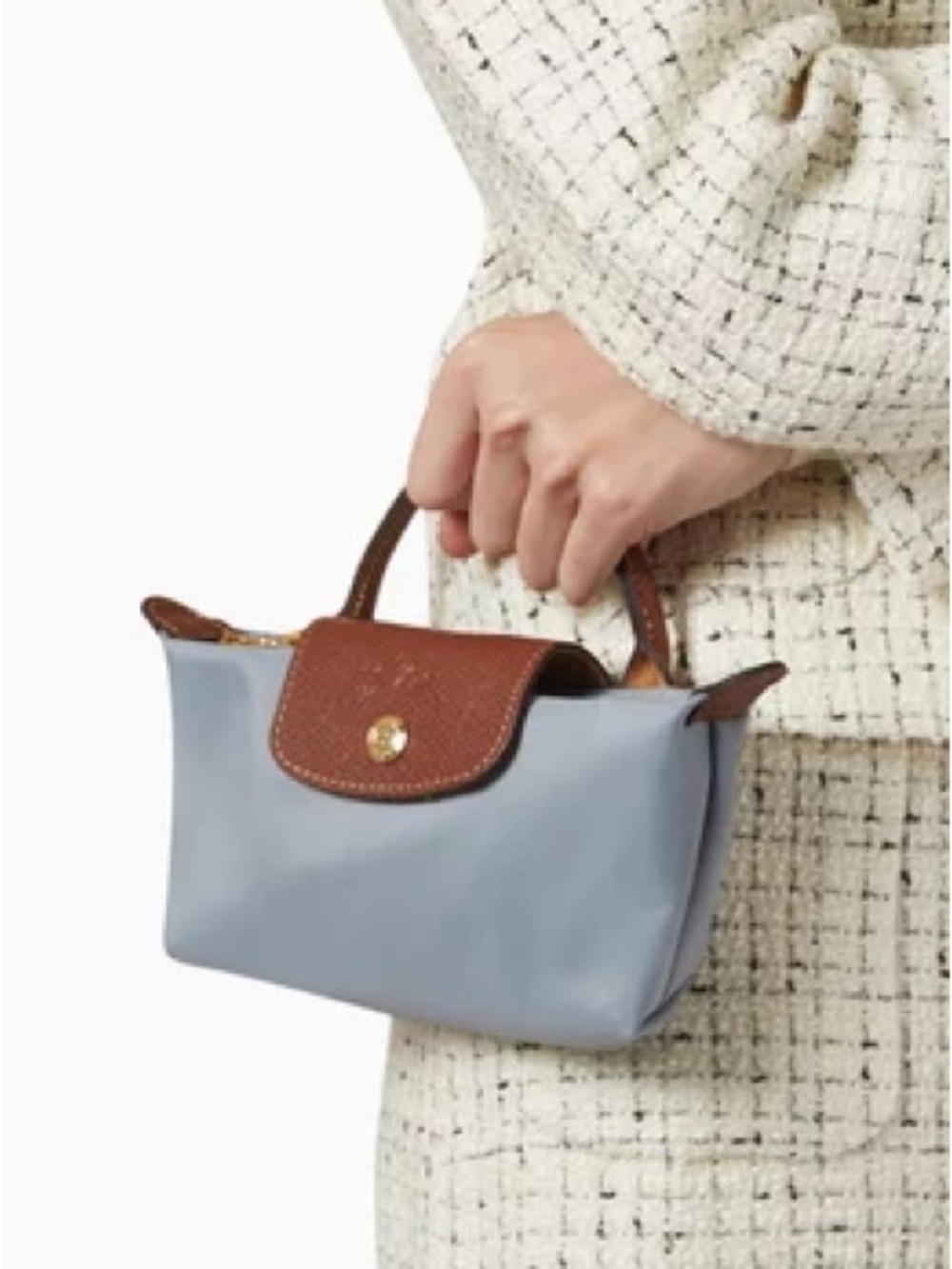 Longchamp Classic Small Tote Handbag in Light Blue with Brown Trim nwt